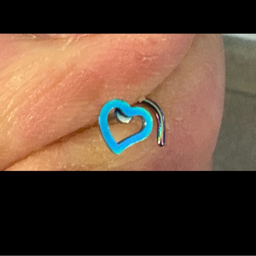 Nose Ring- Blue  Heart 316L Stainless Steel Hollow Heart Nose Ring